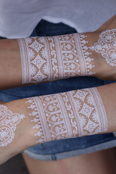 White Henna Temporary Tattoo Floral. 2 Sheets