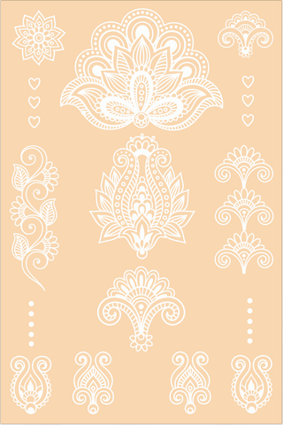 White Henna Temporary Tattoo. Hearts Set. 2 sheets