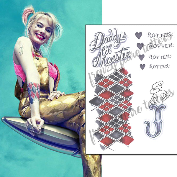 Harley Quinn Birds of Prey Temporary Tattoos for Cosplayers