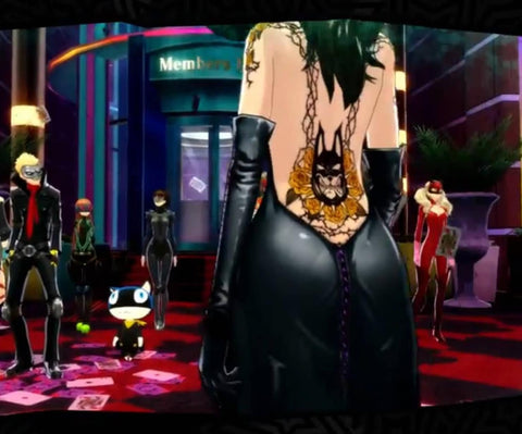 Shadow Sae from Persona 5 Temporary Tattoos for Cosplayers. Back Dog Tattoo and Yellow Roses for Arms