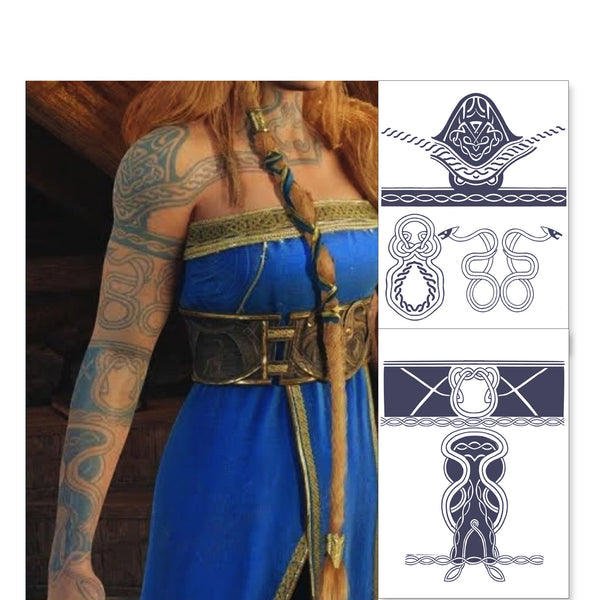 Sif GOW Temporary Tattoos for Cosplayers. Full sleeve and Chest Tattoos. Viking, Tribal, Goddess Tattoos.