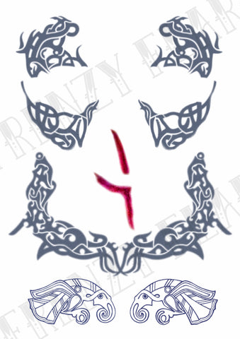 Harald Vikings Temporary Tattoo for Cosplayers. Face and Neck Tattoos
