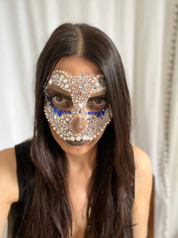 Day of the Dead Face Tattoos Crystal Sticker, Fashionable Scary Halloween Costume Accessory.Dia de los Muertos