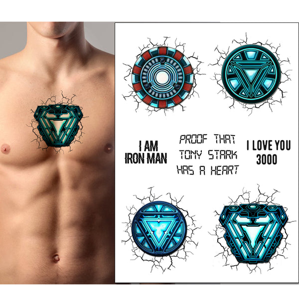 Iron Man Temporary Tattoos for Cosplayers, 4 Different Hearts and 3 Quotes for the Avengers Fan