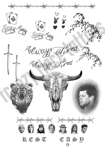 Post Malone Temporary Tattoos for Cosplayers and Fans. Face Tattoos, Hands, Arms and Legs Designs