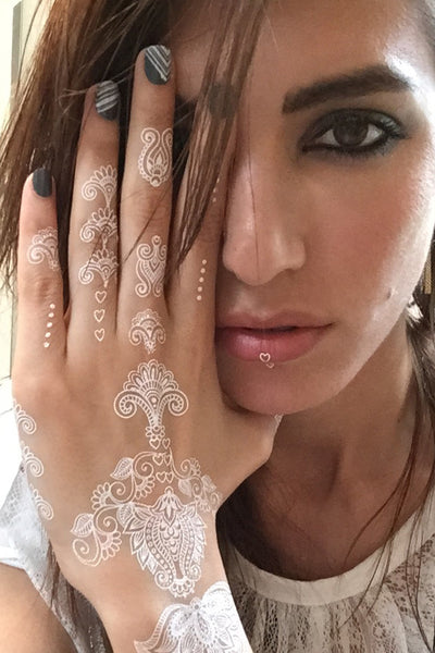 White Henna Temporary Tattoo. Hearts Set. 2 sheets