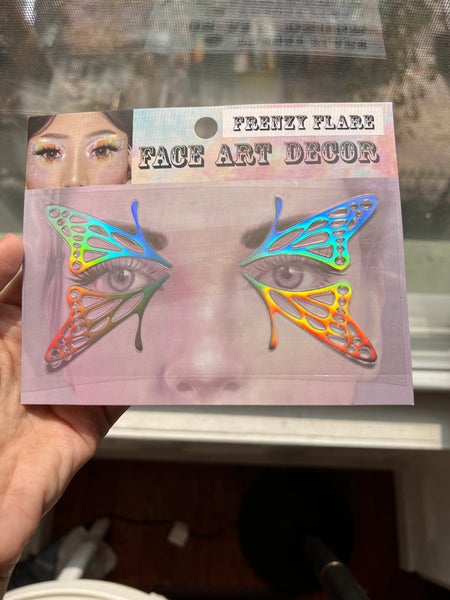Butterfly Face Sticker. Fairy Creature Costume Accessory. Holographic Foil Rainbow Colors