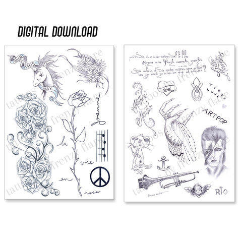 DIGITAL DOWNLOAD Lady Gaga Tattoo Designs. Print from Home