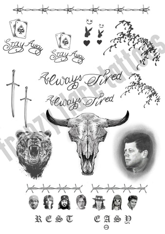 Post Malone Temporary Tattoos for Cosplayers and Fans. Face Tattoos, Hands, Arms and Legs Designs