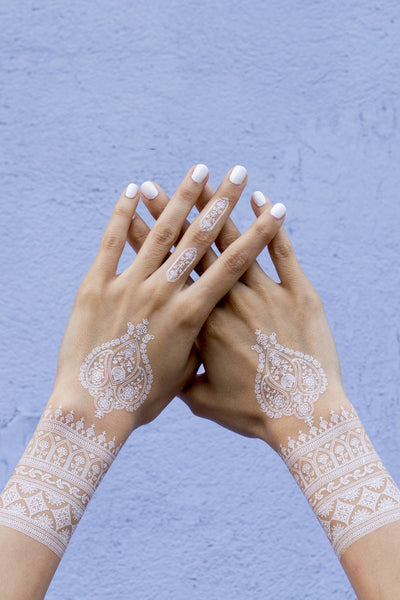 White Henna Temporary Tattoo Floral. 2 Sheets