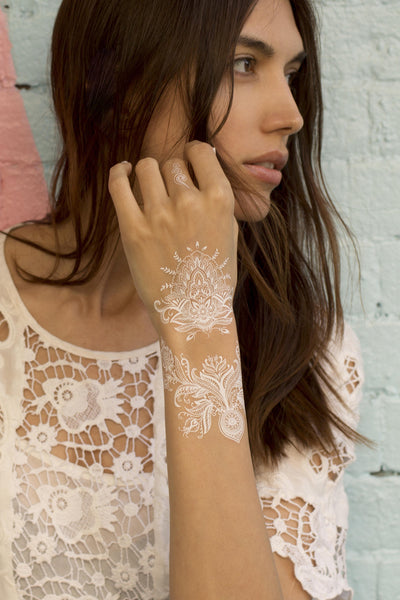 White Lace Henna Temporary Tattoo. Pack of 2 sheets