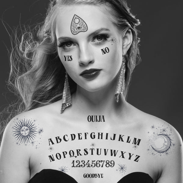 Ouija Board Temporary Tattoos. Esoteric Costume for Halloween Party. Unisex Style, for Adults or Kids