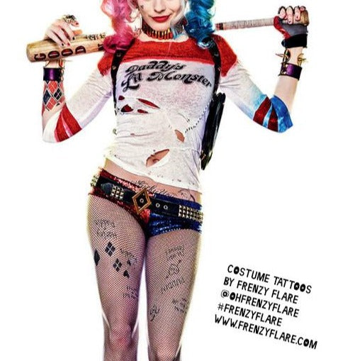 Harley Quinn Temporary Tattoos Suicide Squad Costume Halloween or Cosplay