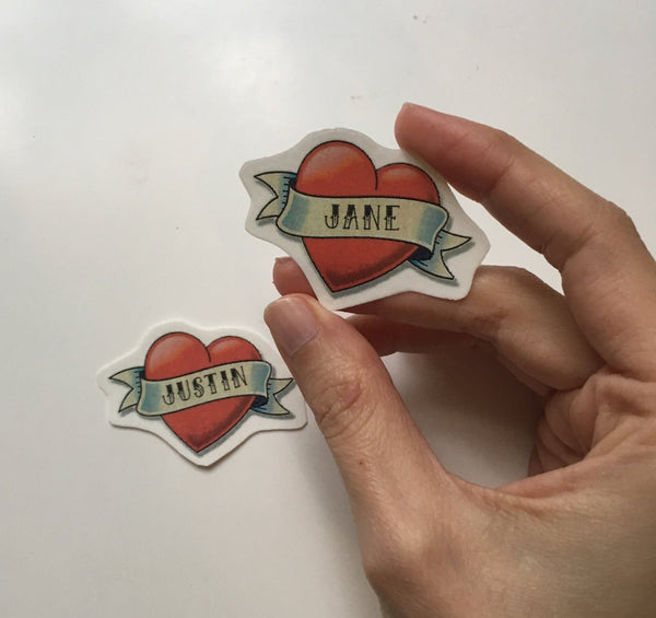 Old School Heart Temporary Tattoo. Custom names. Pack of 2. Mother’s Day Fun Gift. For Loved One, Best Friend or Family Member