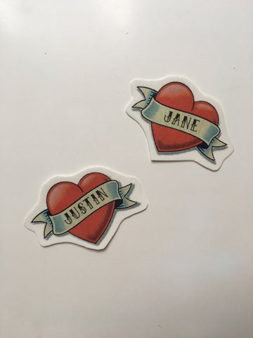 Old School Heart Temporary Tattoo. Custom names. Pack of 2. Mother’s Day Fun Gift. For Loved One, Best Friend or Family Member