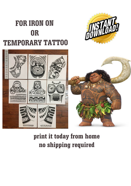 Size Small. Maui Costume Instant Download for Iron On or Temporary Tattoo. DIY print it from home. No shipping required