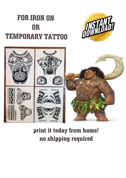 Baby Size. Maui Costume Instant Download for Iron On or Temporary Tattoo. DIY print it from home. No shipping required