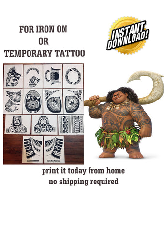 Size Large. Maui Costume Instant Download for Iron On or Temporary Tattoo. DIY print it from home. No shipping required