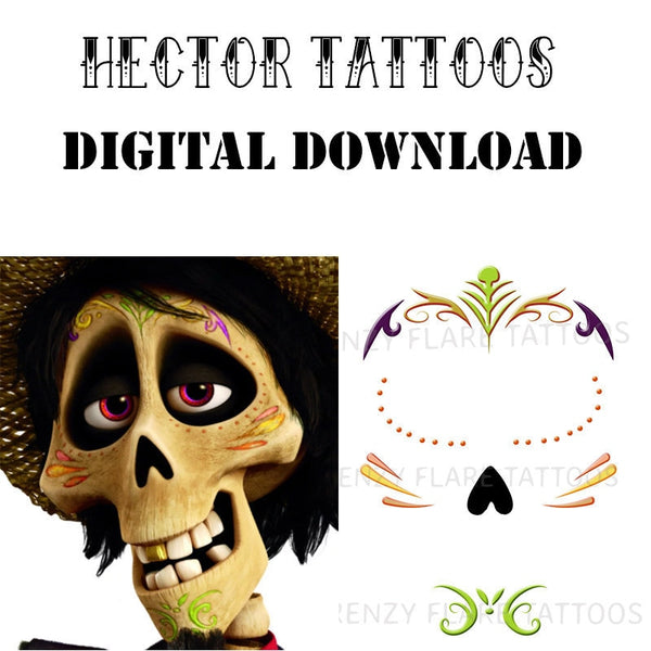 Hector Temporary Tattoo Designs from Coco Movie. Digital Download. No Shipping Required. Print it from Home