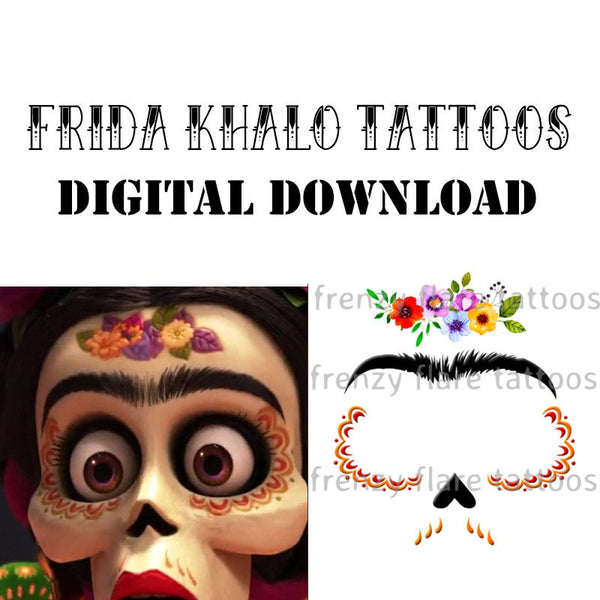 Frida Khalo Temporary Tattoo Designs from Coco Movie. Digital Download. No Shipping Required. Print it from Home