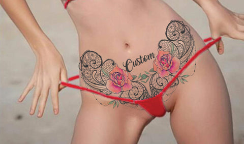 Lace and Roses Custom Temporary Tattoo. Intimate Sexy Tattoo With Personalized Message. Fun Gift. Valentines Day Gift