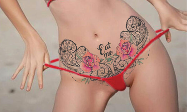 Lace and Roses Custom Temporary Tattoo. Intimate Sexy Tattoo With Personalized Message. Fun Gift. Valentines Day Gift