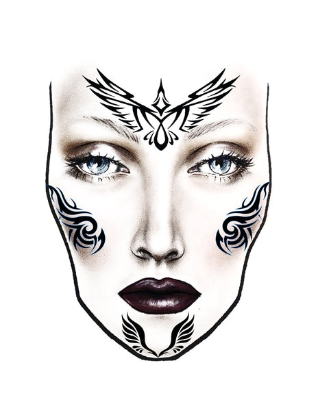 Viking Face Temporary Tattoo for Cosplay. Princess Warrior Design. Raven Symbol Tribal Symbols and Wings