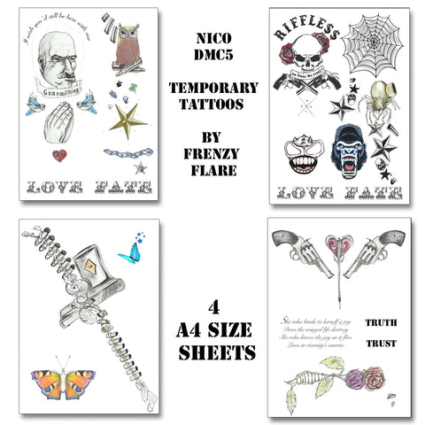 Nico Devil May Cry 5 Temporary Tattoos for Cosplayers. 4 sheets with All Her Designs