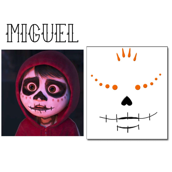 Miguel Face Temporary Tattoos for Coco Movie Cosplayers. 2 copies