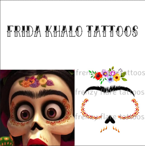 Frida Kahlo Face Temporary Tattoos from Coco Movie for Cosplayers. Halloween Costume Accessory. 2 copies