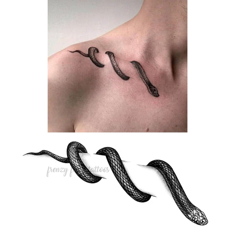 Snake Collarbone Temporary Tattoo. Halloween Tattoos - Spooky 3D Tattoo