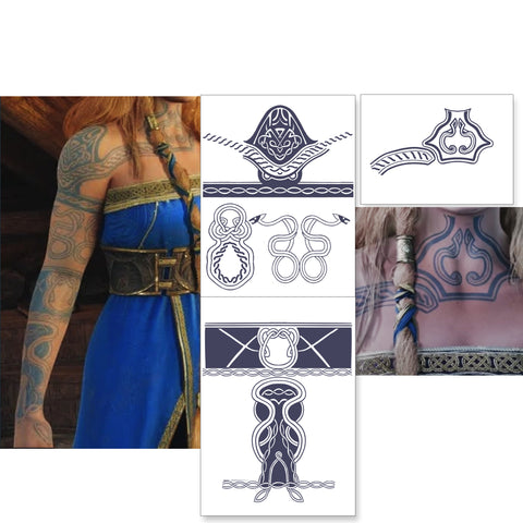 Sif GOW Temporary Tattoos for Cosplayers. Full sleeve and Chest Tattoos. Viking, Tribal, Goddess Tattoos.
