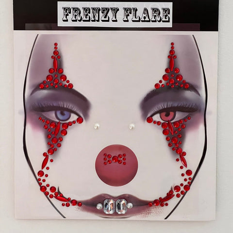 Clown Costume Face Temporary Tattoos. Day of the dead Crystal Sticker, Scary Halloween Costume. Circus Themed Costume