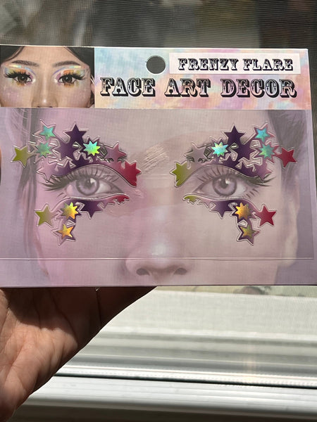 Fireworks Face Sticker. Star Face Decorations. Barbie/Ken Costume Accessory. Holographic Foil Silver/Rainbow Colors