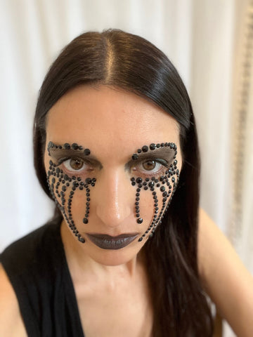 Dark Creature, Fashionable Scary Halloween Face Crystals Costume