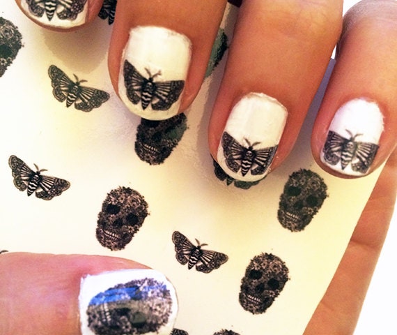 Nail Decals Skull and Moth. Great gift for nail art lovers