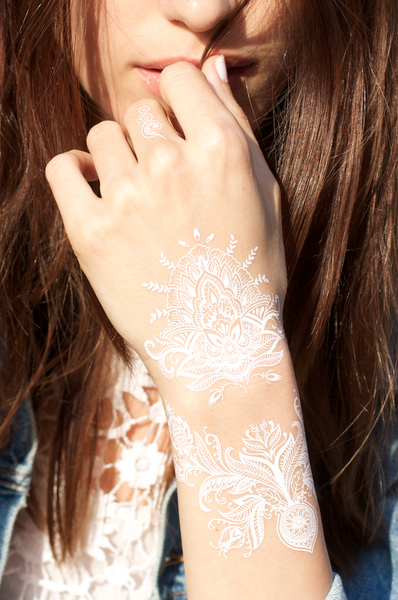 White Lace Henna Temporary Tattoo. Pack of 2 sheets