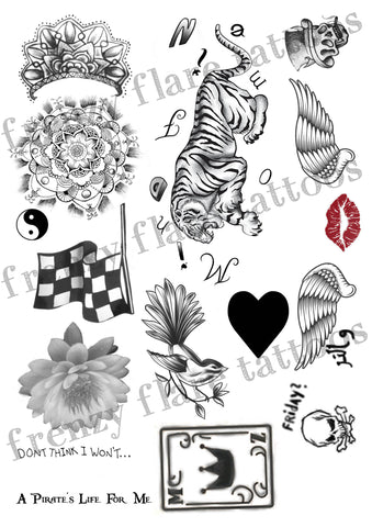 Zayn Inspired Temporary Tattoos 2017. Complete set, 2 full pages with real size tattoos up to date. Perfect for music costume party
